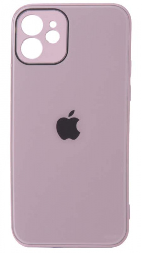 Силиконовый чехол для Apple iPhone 12 стеклянный с защитой камеры бледно-сиреневый