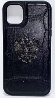 Силиконовый чехол для Apple iPhone 11 кожа герб РФ черный