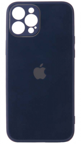 Силиконовый чехол для Apple iPhone 12 Pro Max стеклянный с защитой камеры синий
