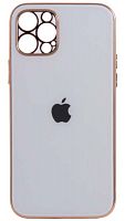 Силиконовый чехол для Apple iPhone 12/12 Pro стеклянный с защитой камеры и окантовкой белый