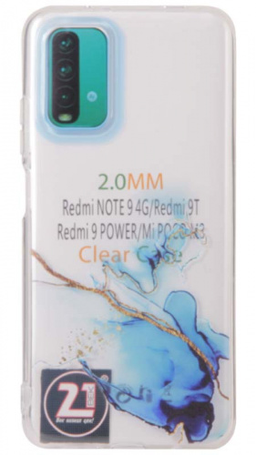 Силиконовый чехол для Xiaomi Redmi 9T water ink синий