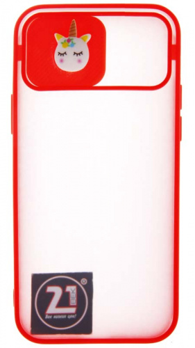 Силиконовый чехол для Apple iPhone 12/12 Pro с защитой камеры единорог красный