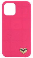 Силиконовый чехол для Apple iPhone 12/12 Pro мягкий с сердечком неоновый розовый