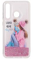 Силиконовый чехол для Huawei Honor 10i переливающиеся сердечки super boy mom