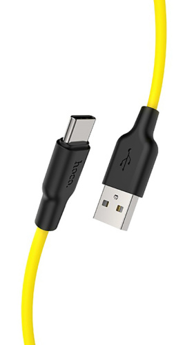 Кабель USB - Type-C HOCO X21 Plus 1.0м круглый 3.0A силикон желтый, чёрная вставка