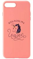 Силиконовый чехол Soft Touch для Apple iPhone 7 Plus/8 Plus с рисунком единорог персиковый