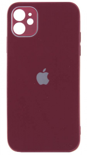 Силиконовый чехол для Apple iPhone 11 стеклянный с защитой камеры бордовый