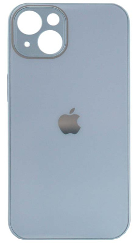 Силиконовый чехол для Apple iPhone 13 стеклянный с защитой камеры голубой