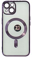 Силиконовый чехол для Apple iPhone 14 Berlia Magsafe прозрачный фиолетовый борт