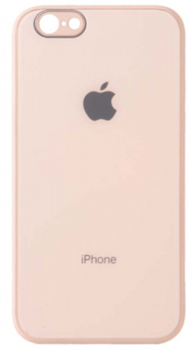 Силиконовый чехол для Apple iPhone 6/6S стеклянный с защитой камеры персиковый