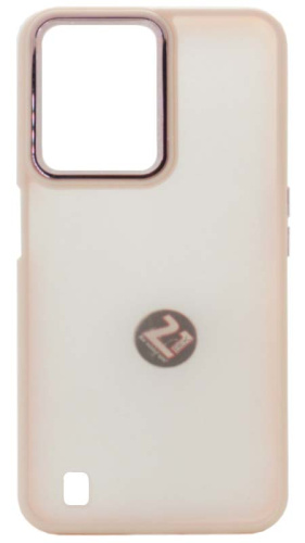 Силиконовый чехол для Realme C31 хром с глянцевой камерой розовый