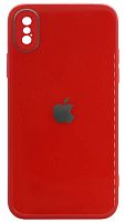Силиконовый чехол для Apple iPhone X/XS стеклянный с защитой камеры красный