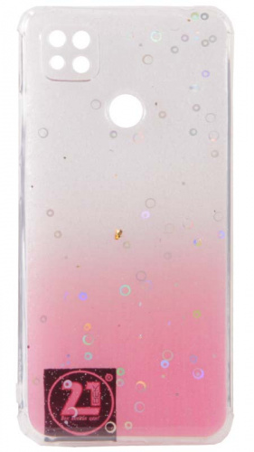 Силиконовый чехол для Xiaomi Redmi 9C с блестками градиент прозрачный розовый