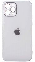 Силиконовый чехол для Apple iPhone 12 Pro стеклянный с защитой камеры белый
