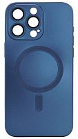Силиконовый чехол для Apple iPhone 15 Pro Max MagSafe матовый с линзами синий