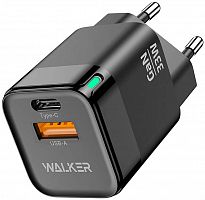 СЗУ WALKER WH-43 GaN, 3А, 35Вт, USB/Type-C, поддержка QC+PD, черный