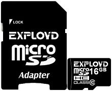 16GB карта памяти MicroSDHC class10 Exployd+SD адаптер EX016GCSDHC10 чёрный