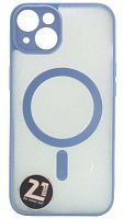 Силиконовый чехол для Apple iPhone 14 MagSafe с окантовкой и защитой камеры голубой