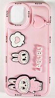 Силиконовый чехол для Apple Iphone 15 Labubu 3D розовый