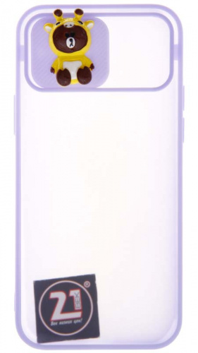 Силиконовый чехол для Apple iPhone 12/12 Pro с защитой камеры мишка сиреневый