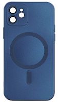 Силиконовый чехол для Apple iPhone 12 MagSafe матовый с линзами синий
