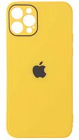 Силиконовый чехол для Apple iPhone 12 Pro стеклянный с защитой камеры желтый