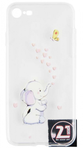 Силиконовый чехол для Apple iPhone 7/8 слоник с сердечками прозрачный