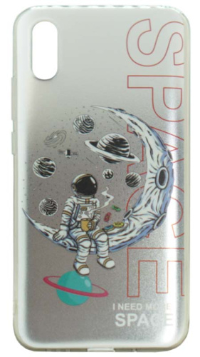Силиконовый чехол для Xiaomi Redmi 9A silver с рисунком космос