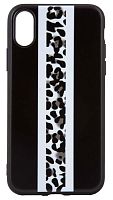 Силиконовый чехол Apple iPhone X/XS леопардовый принт черно-белый вертикаль