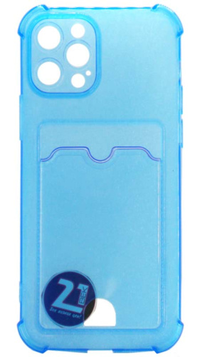 Силиконовый чехол для Apple iPhone 12 Pro с кардхолдером и уголками прозрачный синий