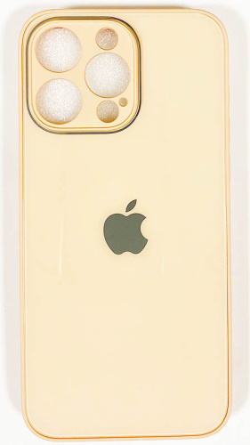 Силиконовый чехол для Apple iPhone 15 Pro Max стеклянный с защитой камеры персиковый
