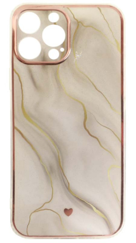 Силиконовый чехол для Apple iPhone 13 Pro Max с золотой окантовкой мрамор белый