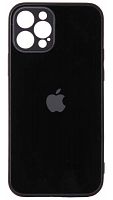 Силиконовый чехол для Apple iPhone 12 Pro стеклянный с защитой камеры черный