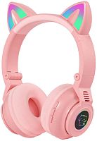 Наушники полноразмерные Borofone BO18 Cat Ear, bluetooth 5.0, microSD, AUX розовый
