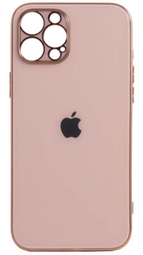 Силиконовый чехол для Apple iPhone 12 Pro Max стеклянный с защитой камеры и окантовкой персиковый
