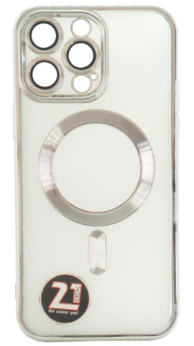 Силиконовый чехол для Apple iPhone 14 Pro Max magsafe серебро