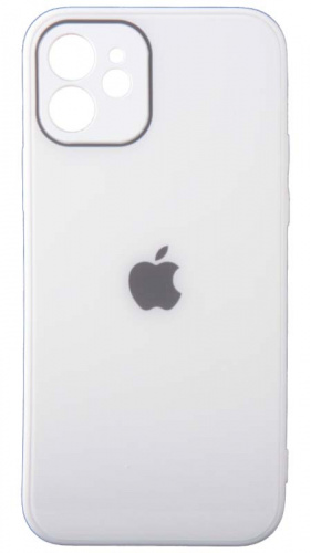Силиконовый чехол для Apple iPhone 12 стеклянный с защитой камеры белый