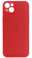 Силиконовый чехол для Apple iPhone 14 Plus с защитой камеры кожа с лого красный