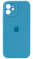 Силиконовый чехол Soft Touch для Apple iPhone 12 с защитой камеры лого небесно-голубой