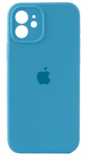 Силиконовый чехол Soft Touch для Apple iPhone 12 с защитой камеры лого небесно-голубой