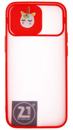 Силиконовый чехол для Apple iPhone 12 mini с защитой камеры единорог красный