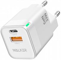СЗУ WALKER WH-43 GaN, 3А, 35Вт, USB/Type-C, поддержка QC+PD, белый