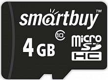 4GB карта памяти MicroSDHC class10 Smart Buy (без адаптеров)