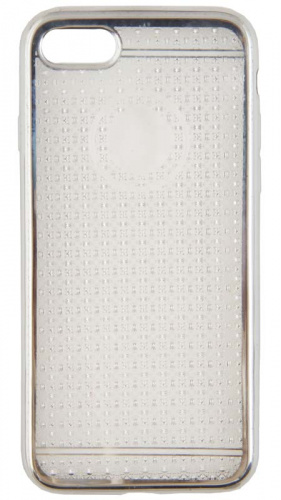 Силиконовый чехол для Apple iPhone 7 белый с блестящими ромбиками и серебряной окантовкой