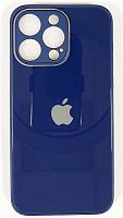 Силиконовый чехол для Apple iPhone 15 Pro Max стеклянный с защитой камеры синий