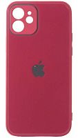 Силиконовый чехол для Apple iPhone 12 стеклянный с защитой камеры бордовый
