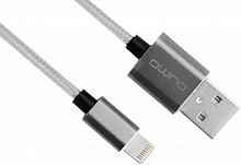 Кабель Qumo, MFI С48, USB-Apple 8 pin, 1м, 5В, 2,4A, 12Вт, опл. нейлон, кон металл, темно-серый